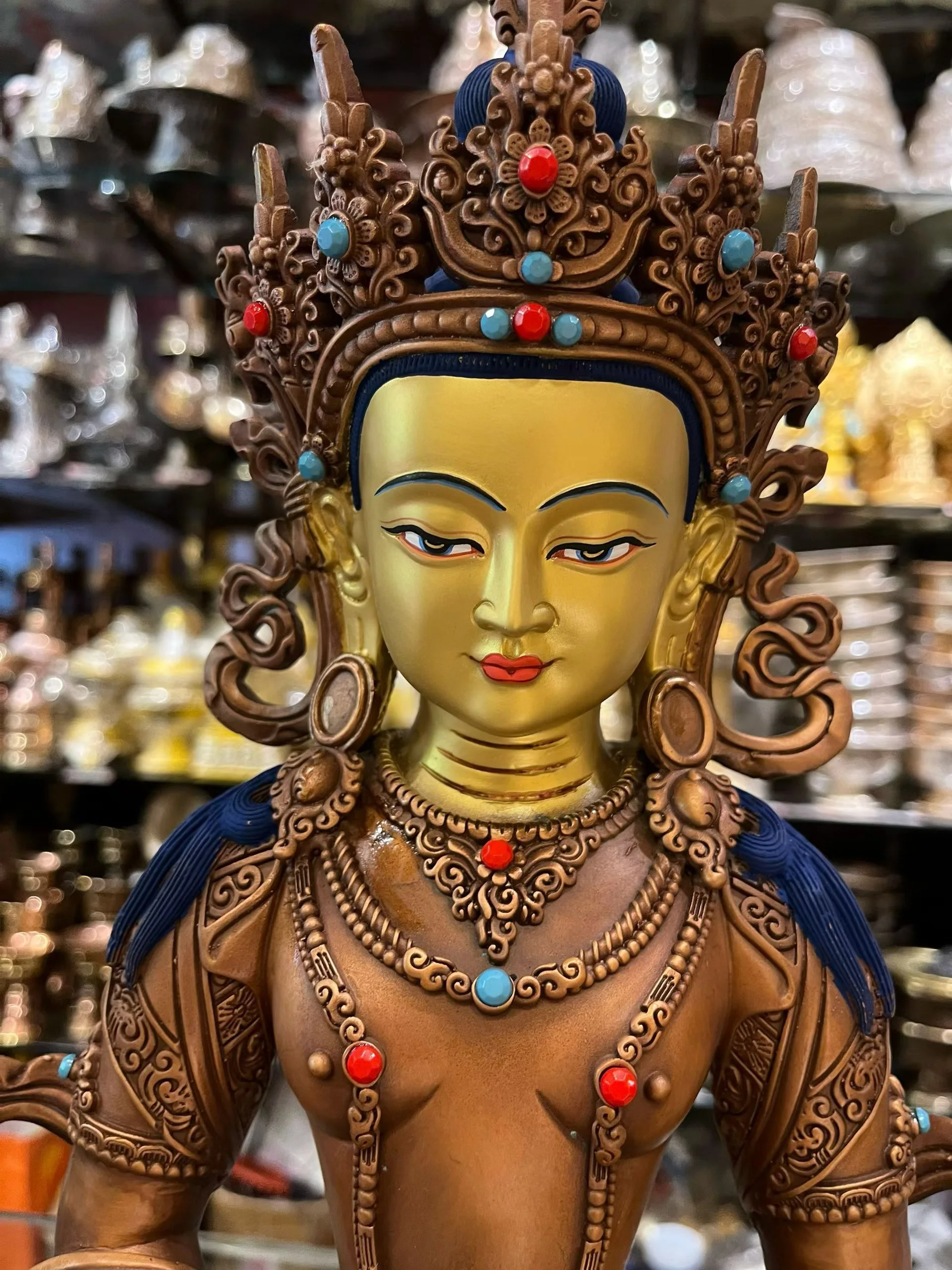 TOP Copper carving Exquisite Buddha statue Longevity Buddha Tibetan Amitayus Buddhist family monk worship Buddhist implement