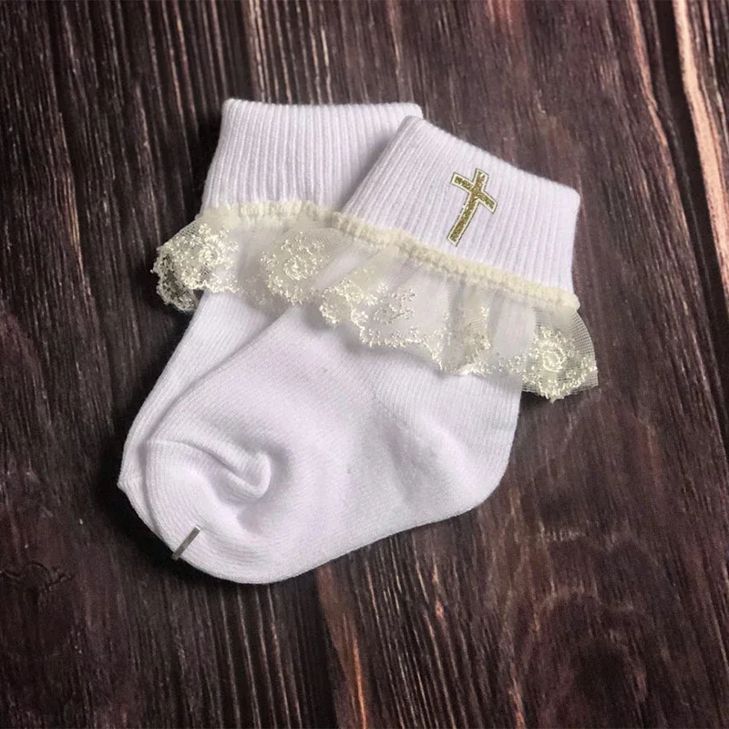 Cross white socks Baptism Christening church wedding Flower girl First 1st Communion birthday decoration favor baby shower gift