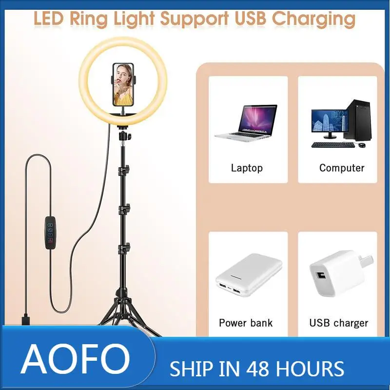 

AOFO LED Ring Light with Tripod Stand & Phone Holder, Dimmable Beauty Live Streaming Fill Light for Makeup, YouTube, TikTok