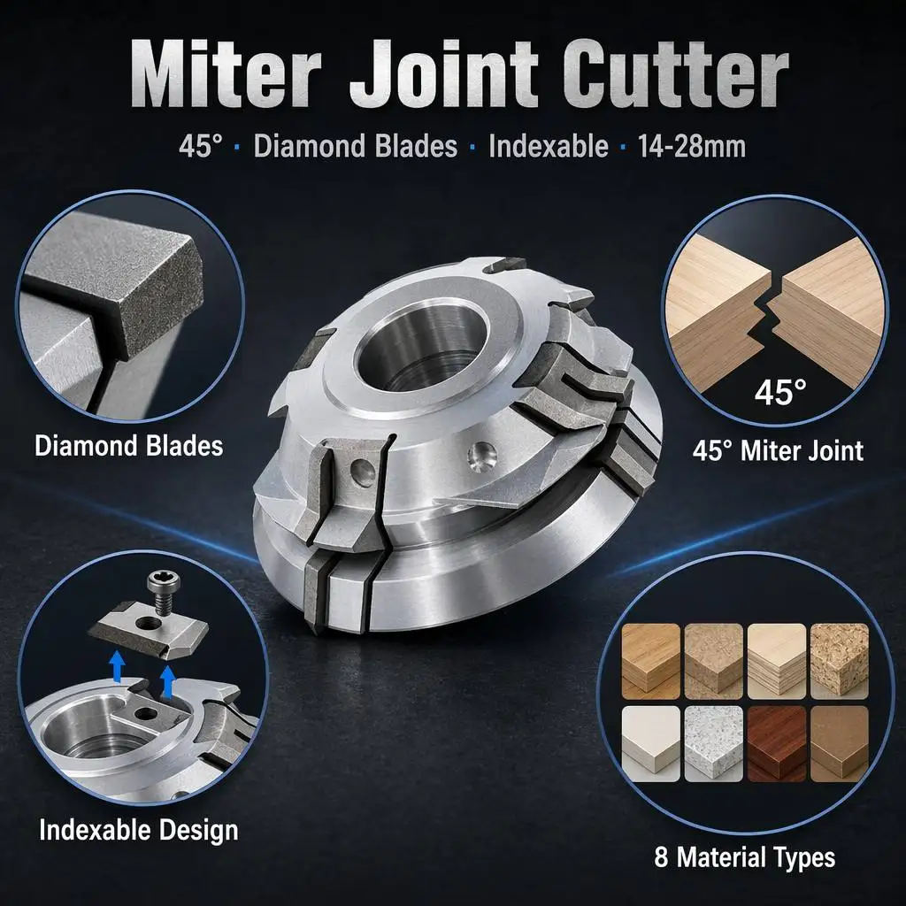 LIVTER Custom PCD Indexable 45 Degree Wood Joint Spindle Cutter Diamond Cabinet Frame Molding Tenon Milling Head