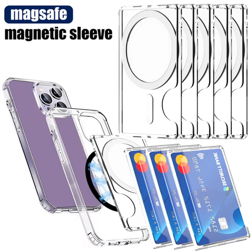 Magnetic Cellphone Wallet Holder Card Bag Detachable Clear Card Sleeve Case For Magsafe iPhone 16 15 14 Pro Max 13 Mini Samsung