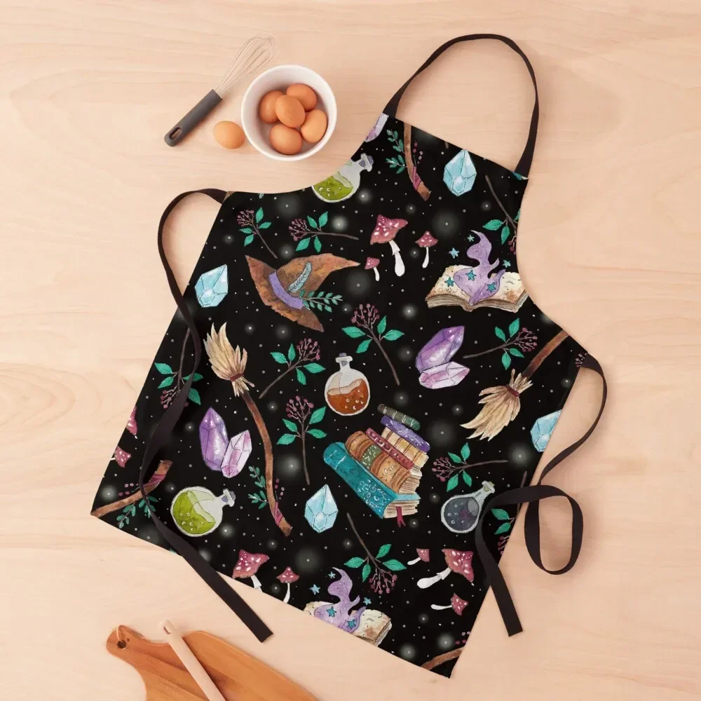 

witchy things pattern // black background Apron Things For The Home Korean restaurant accessories japanese style Apron