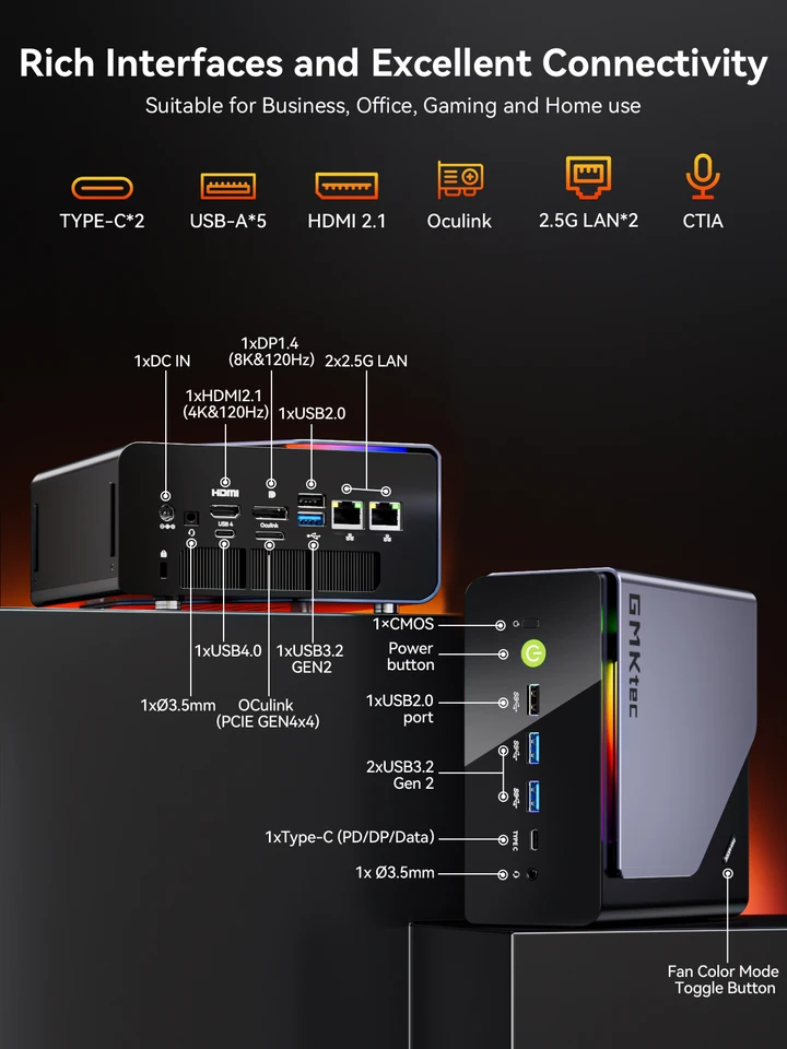 GMKtec NucBox K12 Gaming Mini PC AMD Ryzen 7 H 255 OCuLink USB4 2