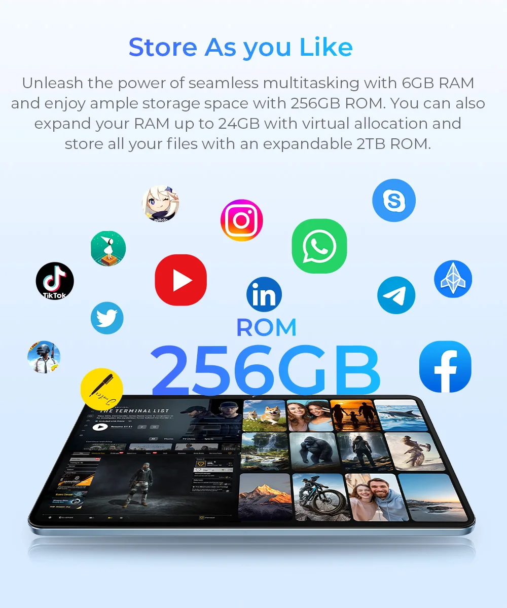 OUKITEL OT5S Android 14 Tablet - 12 Inch 2K Display, 24GB+256GB, 8250mAh, 16MP/4G Dual SIM/5G WiFi/TÜV/GPS/Includes Pen and Case