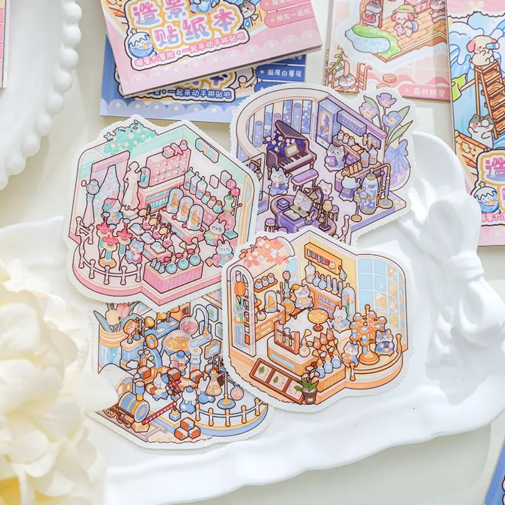 Creative Zoo Adventure Series Miniature Scene Sticker PET DIY Landscape Sticker Book Cartoon Gift Cabin Scene Sticker