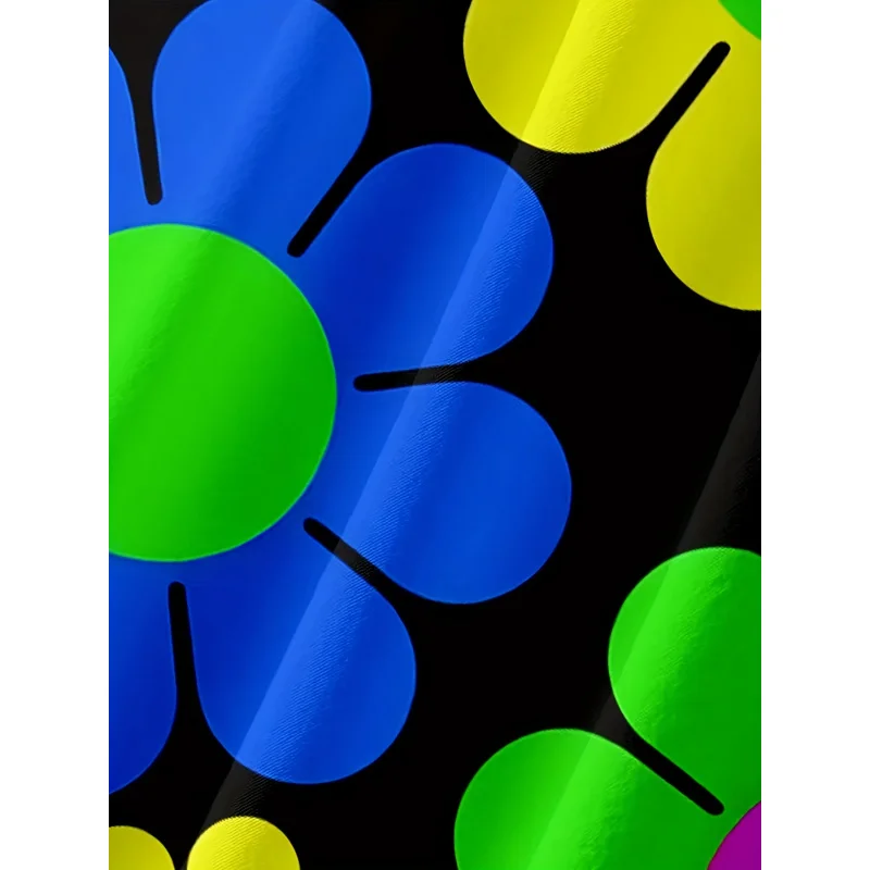 قميص هاواي صيفي مزين بالزهور للرجال، ألياف بوليستر 100%، نمط عطلة الصيف، نسخة عادية، قماش قابل للتمدد قليلاً، 120 جرام