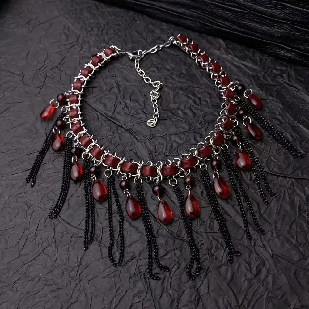 

Fashion Vintage Tassel Beads Necklace Collarbone Chain Crystal Pendant Beaded Choker Gothic Charm Clavicle Chain Gift