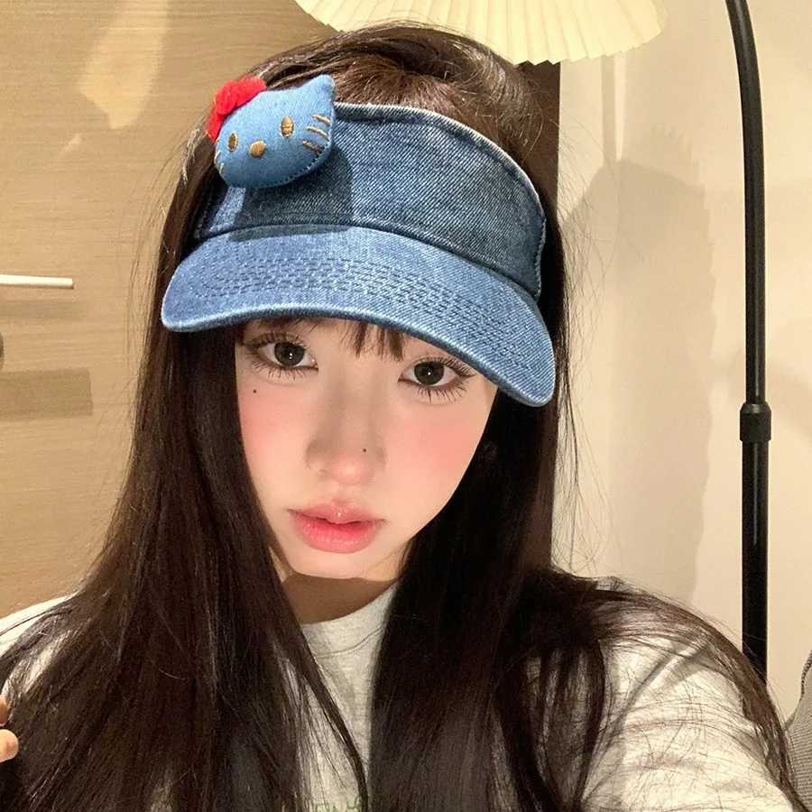 

Vintage Cowboy Empty Hat Women Spring Summer Breathable Sports Visor Cute Cartoon Cat Face Small Cap Mz131