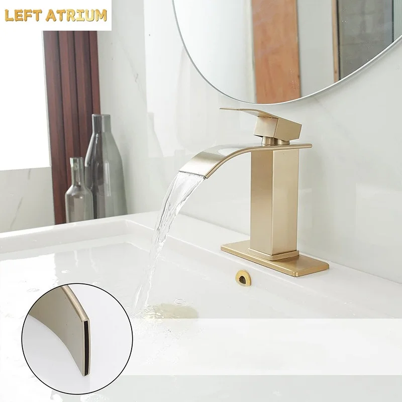 304 stainless steel basin faucet flat mouth waterfall outlet washbasin washbasin hot and cold mixing faucet