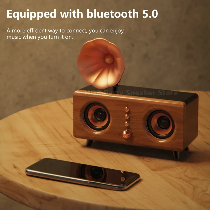 Retro คลาสสิกลายไม้ลําโพงบลูทูธไร้สาย BT สเตอริโอไฮไฟเพลงโฮมเธียเตอร์ลําโพงเหมาะสําหรับของขวัญตกแต่ง