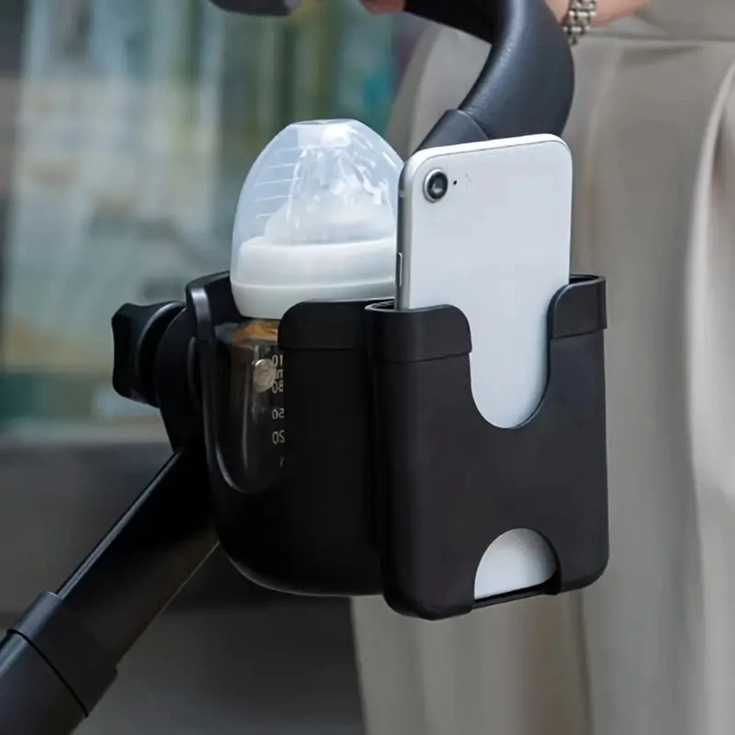 Convenient and Stylish Cup Holder for Modern On-the-Go Parents - Durable and Essential Mobile Phone Storage for Stylish Parents