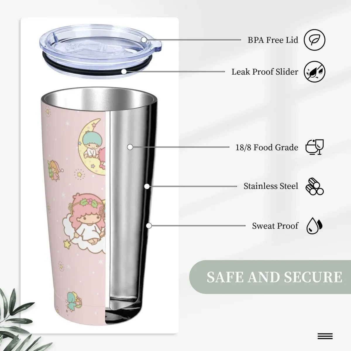 Sanrio Little Twin Stars Tumbler Stainless Steel Travel Mug Vacuum Insulated 20oz