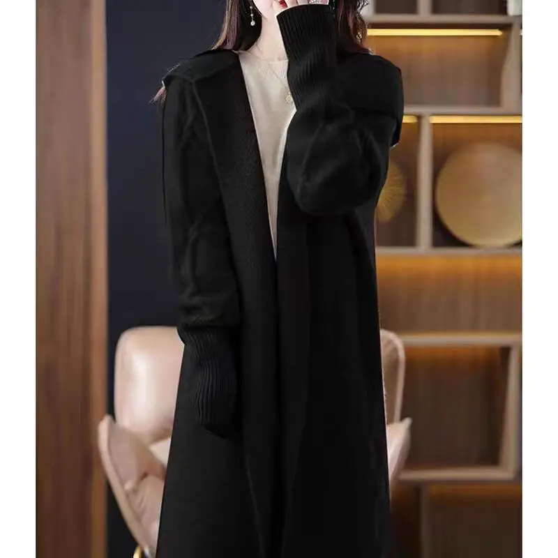 Autumn Winter Cashmere Sweater Cardigan Jacket Casual Thicken Long Hooded Knitted Cardigan Coat Large Size Wool Sweater Overcoat