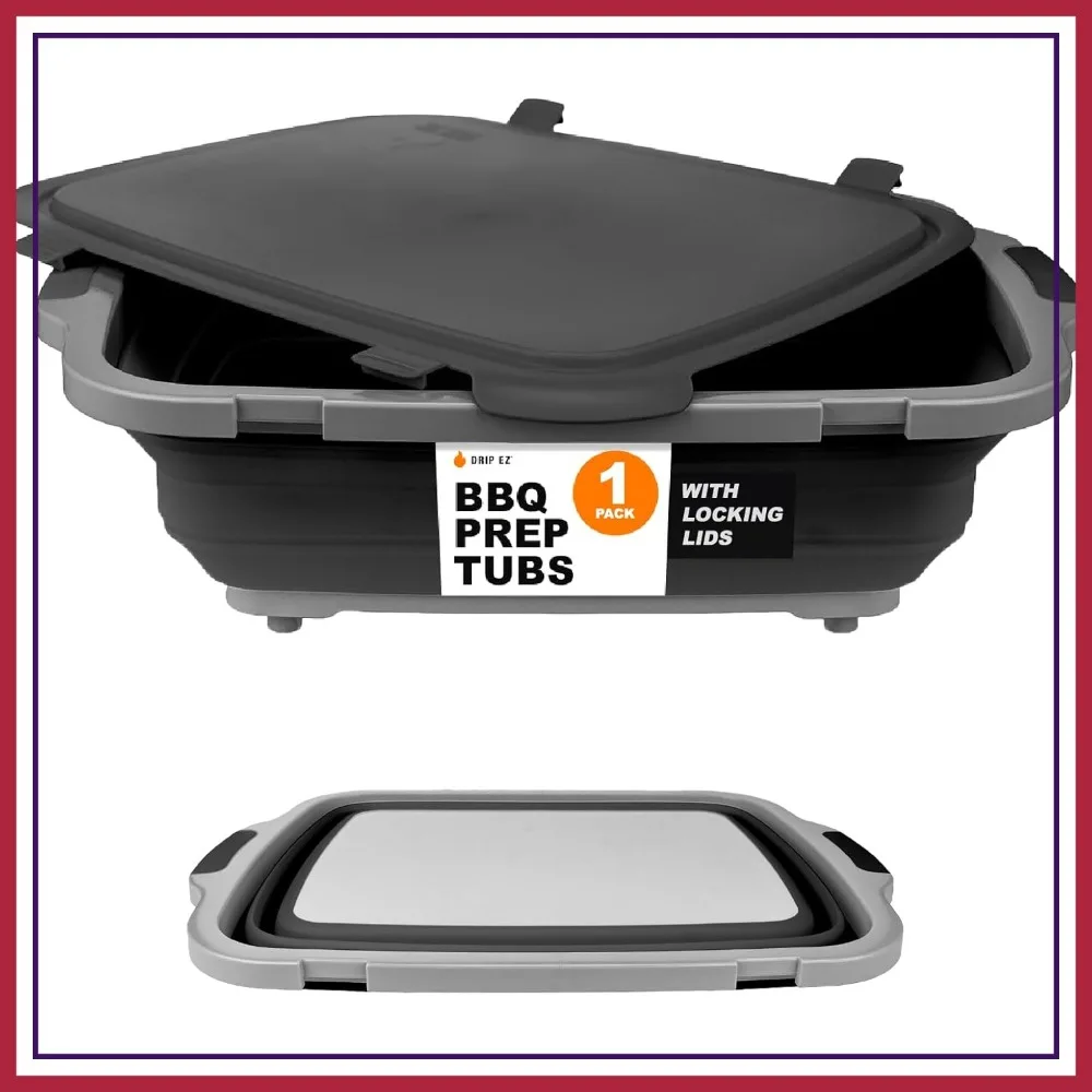 

Collapsible BBQ Prep Tub XL - Meal Prep, Marinating, Food Storage - Includes Cutting Board & Locking Lid