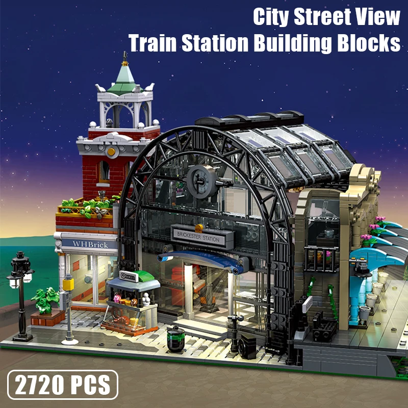 

2720 PCS MOC City Train Station Model Building Blocks Assembly Modular Architecture LED Street View Bricks Toys for Kids Gifts