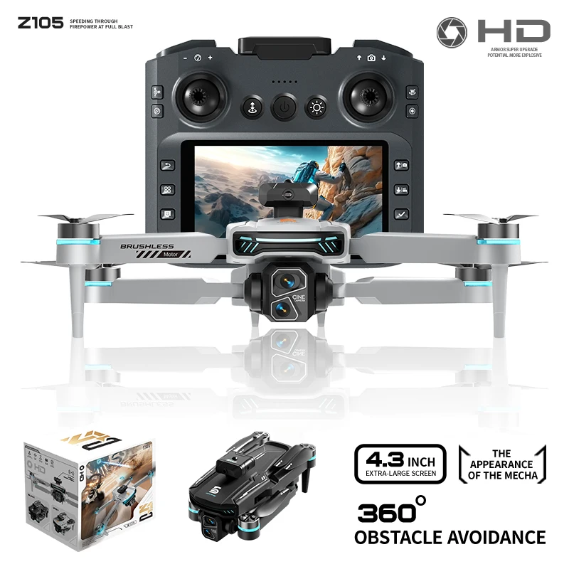 Z105 RC Drone Quadcopter، كاميرا مزدوجة 4K، 2.4G WIFI، قابلة للطي بدون فرش، وضع مقطوعة الرأس، تجنب العوائق بالأشعة تحت الحمراء، توجيه مخصص