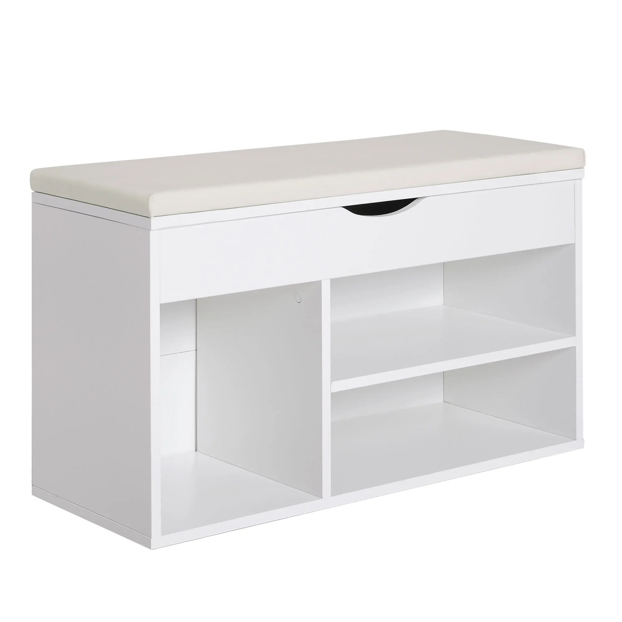 HOMCOM Shoe Cabinet with Seat Storage Bench with Drawer Shelves Cushion