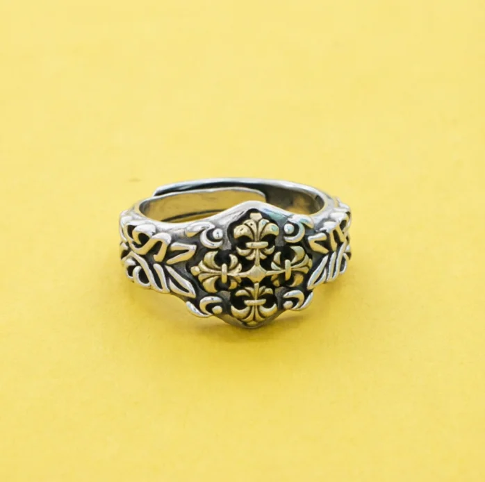 

Cool Sterling Silver Cross for Men and Women with Adjustable Opening Ring Japanese Personalized Jewelry Handsome Trend Index Fin