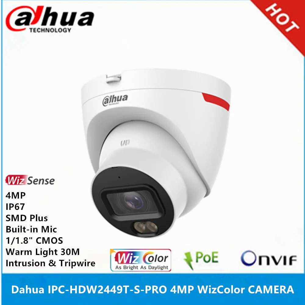 Dahua IPC-HDW2449T-S-PRO 1/1,8" CMOS 4 MP integriertes Mikrofon IP67 24-Stunden-Vollfarb-POE SMD Plus Eyeball WizSense IP-Kamera