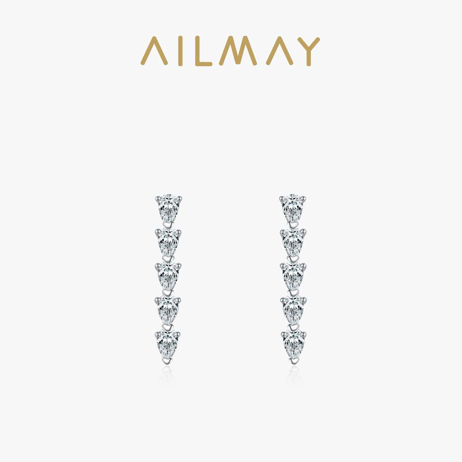 

Ailmay Real 925 Sterling Silver Shining Water Drop Shape Clear CZ Long Earrings For Women Wedding Engagement Fine Female Jewelry