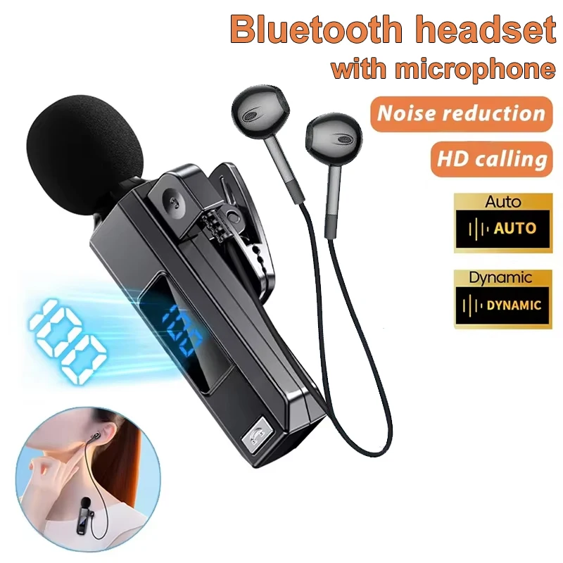 Collar-clip Headphones Bluetooth Wireless Earbuds With Microphone HD Calling Noise Canceling Earphones Sports Display Headset