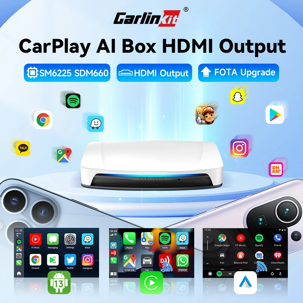 CarlinKit 2024 Новый Android 13 CarPlay AI Box Qualcomm SDM660 SM6225 8-ядерный 4 ГБ/8 ГБ ОЗУ 64 ГБ/128 ГБ ПЗУ HDMI Беспровод...