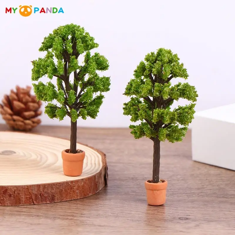 1:12 Dollhouse Miniature Laurel Tree Potted Plant Green Plants Model Dolls House Garden Courtyard Decor Toy