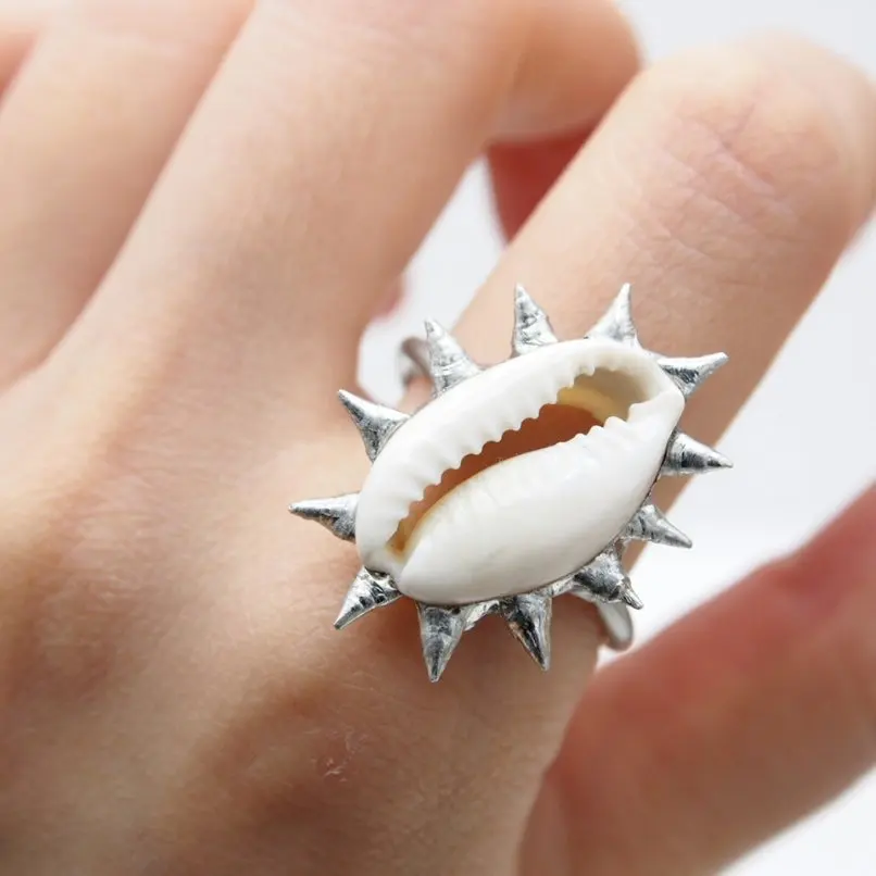 10Pcs Soldered Brutalist Y2k Handmade Ring Puka Arabic Cowry Shell Spiky Organic Claws Bubble Claw Thorns  Jewelry