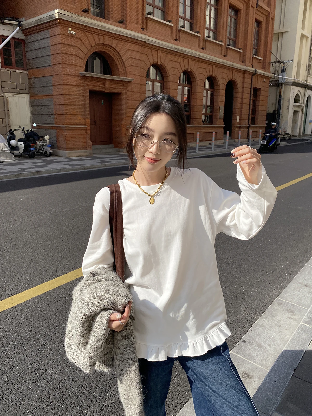 

Женская модная свободная зимняя базовая кофта FEELROOM с длинным рукавом, на флисовой подкладке, с деревянной отделкой, повседневная