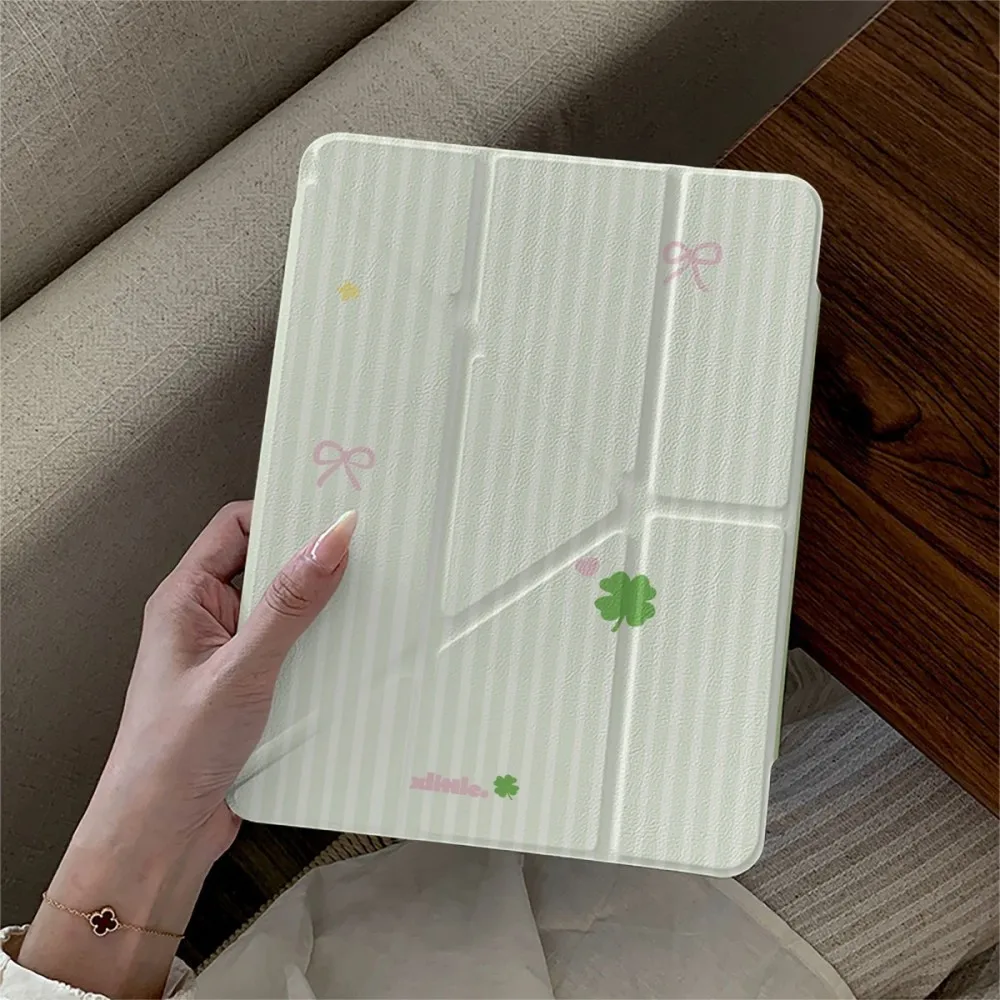 Green Four-Leaf Clover New Tablet Case For iPad Pro 11 12.9in 13 M4 9.7 10.2 5/6th 7/8/9 10 11th MINI 6 7 Air 5 6 7 Trifold Case