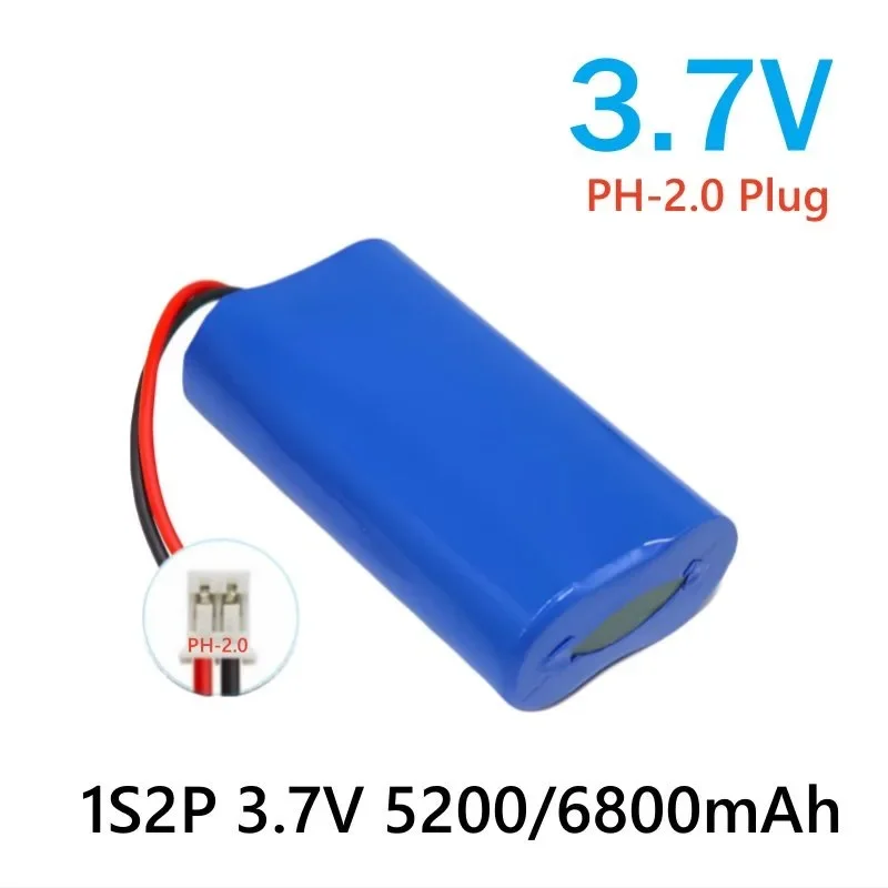 بطارية ليثيوم 3.7 فولت 1S2P 6800 مللي أمبير في الساعة 18650، BMS مدمجة، لمروحة/مكبر صوت منخفض الطاقة 3.7 فولت/مصباح LED لصيد الأسماك (PH2.0/XH2.54-2P)