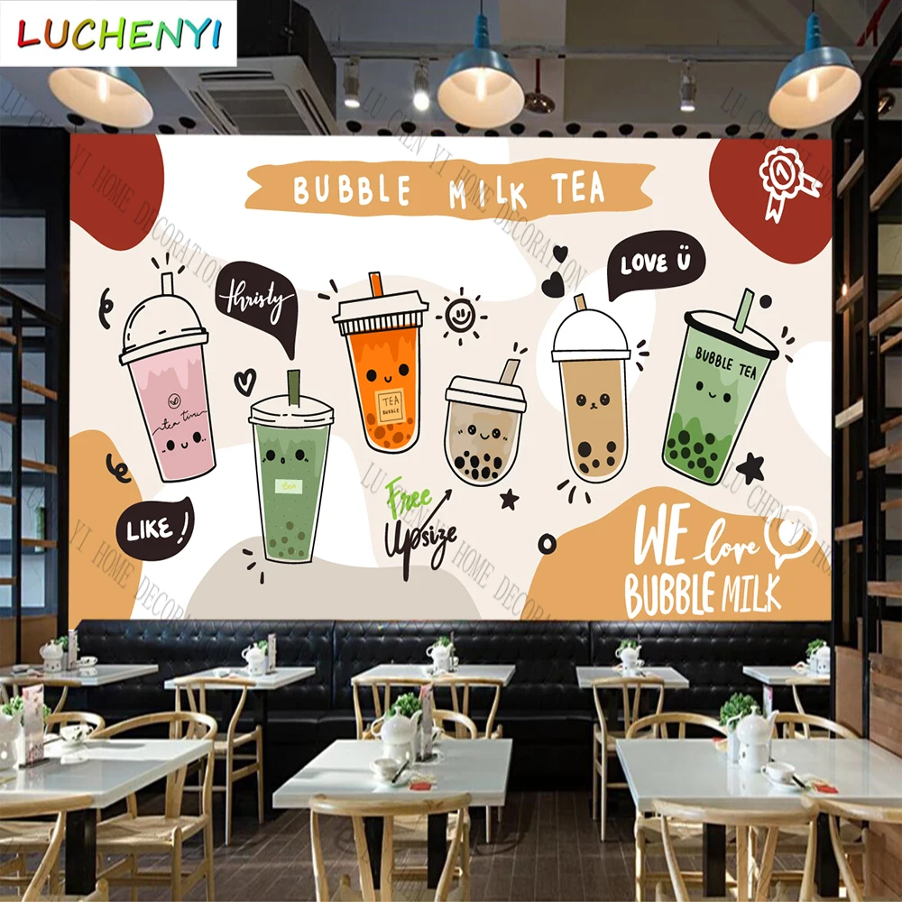 

Custom bubble tea ice cream BOBA juice mural wallpaper restaurant cold drinking shop dining room wall papers home decor sticker