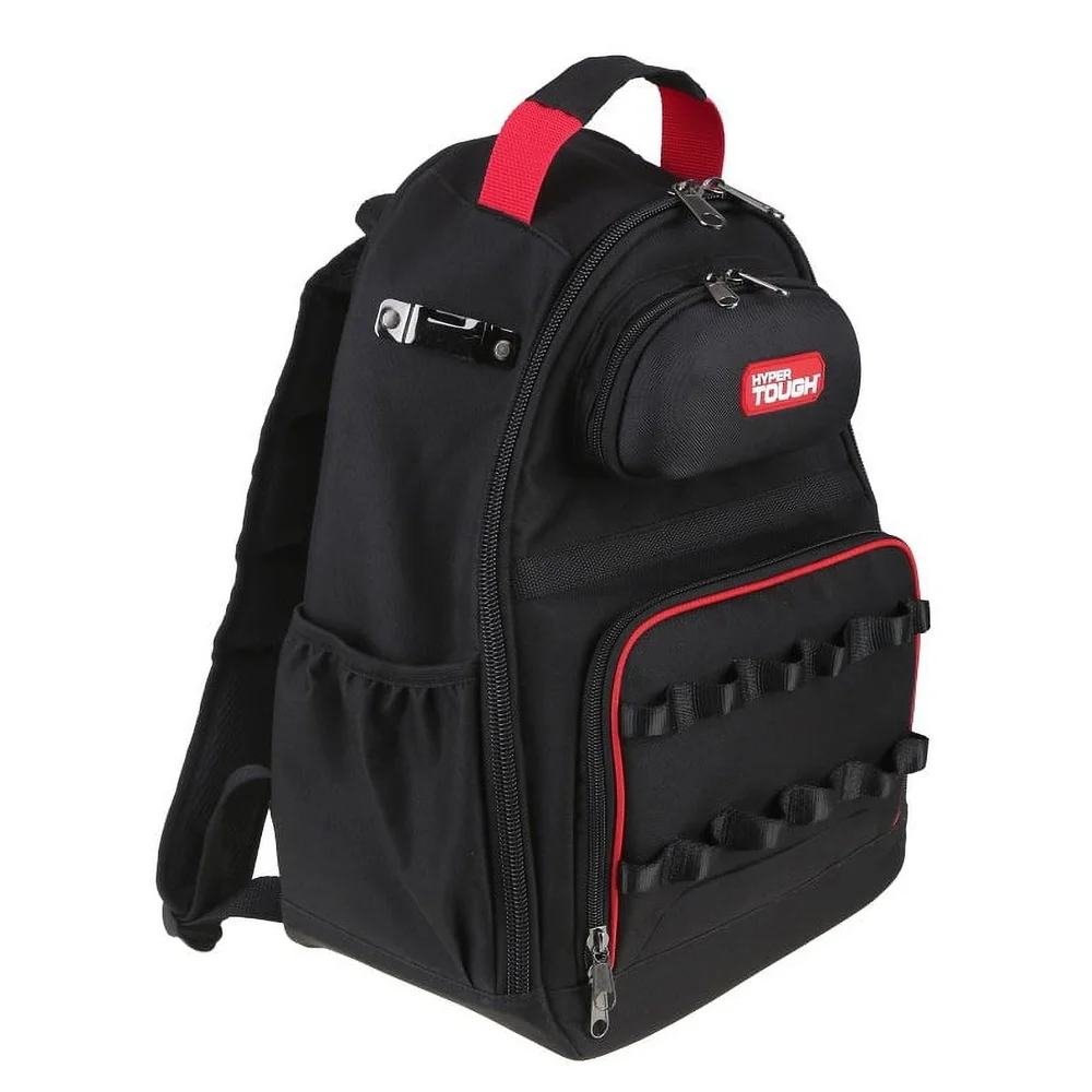 Mochila portátil para ferramentas, com 20 bolsos e alças, estojo para óculos de segurança com zíper, fita métrica externa, tiras acolchoadas, pés duros