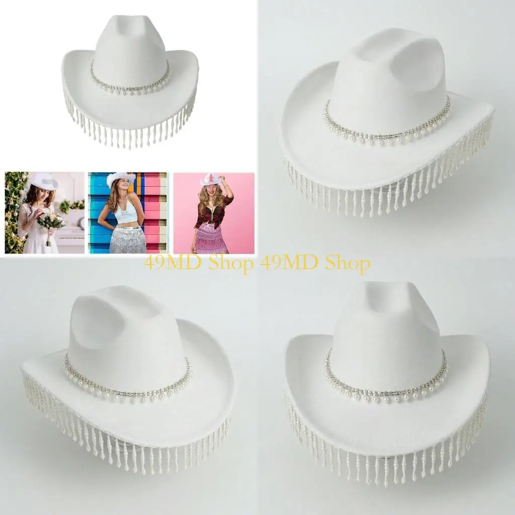 49MD Cowboyhut mit glitzernden Quasten und Diamanten für den Junggesellenabschied auf der Bühne