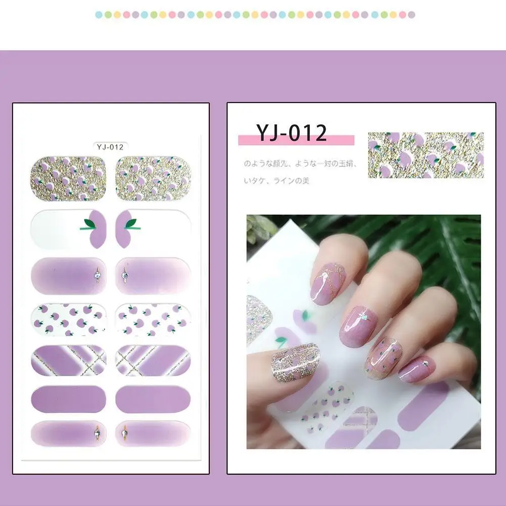 Blue Gel Nail Patch Slider Glitter Pink Adhesive Full Coverage Gel Nail Patch UV Lamp Cured Manicure for Woman & Girl