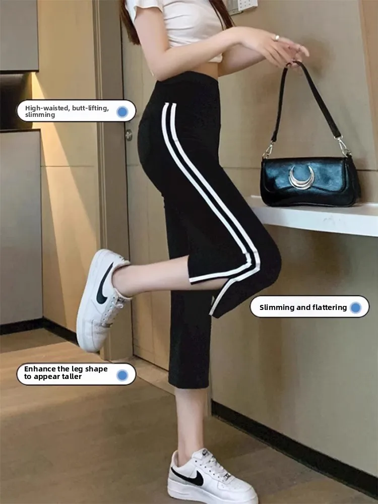   Pantalones de Yoga finos de siete cuartos de verano para persona, pantalones de capa Base Micro acampanados de cintura alta, pantalones informales de cintura alta