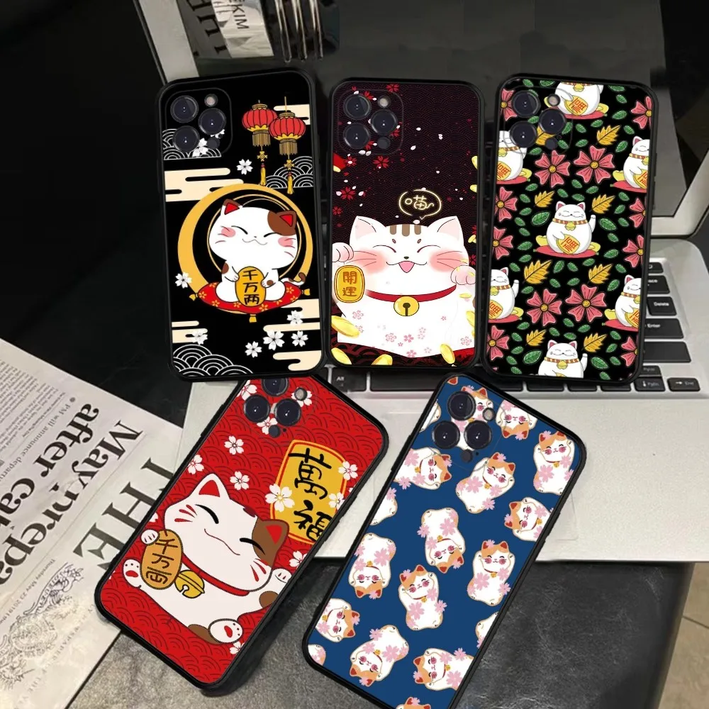 Maneki Neko Lucky Money Cat Phone Case Silicone Soft for iphone 15 14 13 12 11 Pro Mini XS MAX 8 7 6 Plus X XS XR Cover