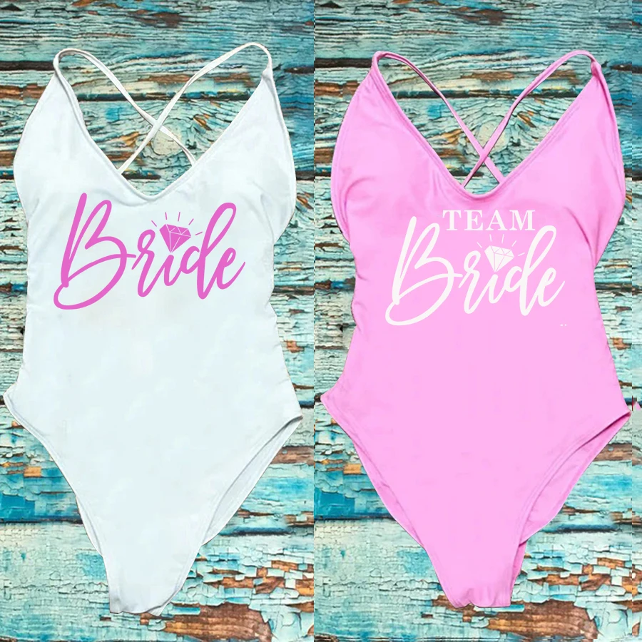 Team Bride Love Bikini 2024 women Sexy Bodysuit One-Piece Swimsuit Bride Swimwear Women Bachelor Party Swimming Beachwear femme