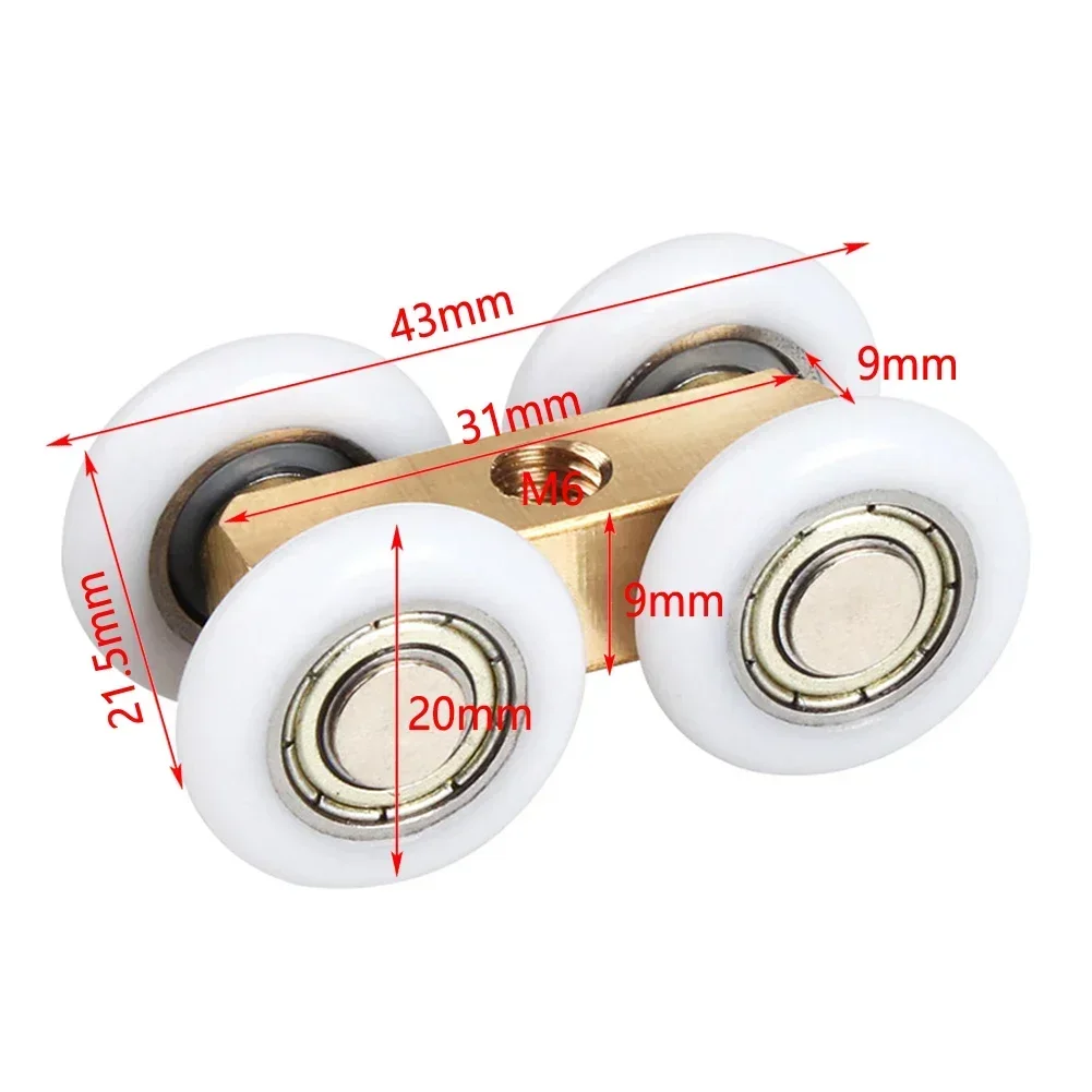 2Pcs Shower Room Copper Four-wheel Hanging Pulley Roller For Bathroom Glass Slide Door Waterproof Bearing Crane Toilet Door