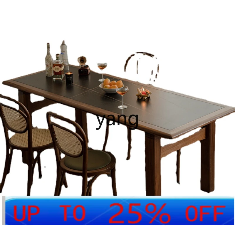 

LTT Mammoth Stone Plate Обеденный стол Бытовая маленькая квартира Прямоугольный обеденный стол из черного ореха