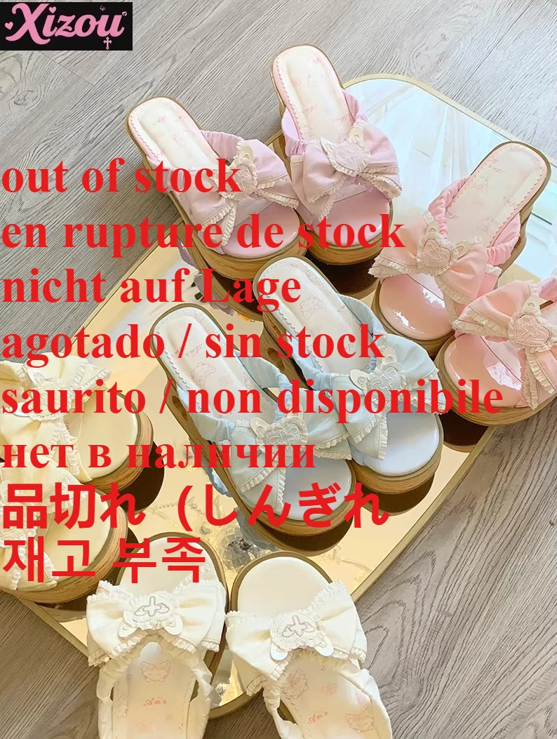 Summer Japanese Girl Wind and Wind Lolita Bow Love Sandals Women Sweet and Cute Kawaii Platform Wood Grain Bottom Sandals Female