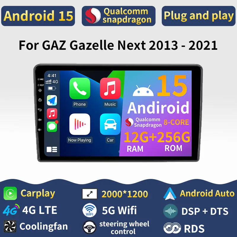 Android 15 Carplay Auto Car Radio For GAZ Gazelle Next 2013 - 2021 GPS Multimedia Video Player Navigation Stereo 4G QLED Stereo