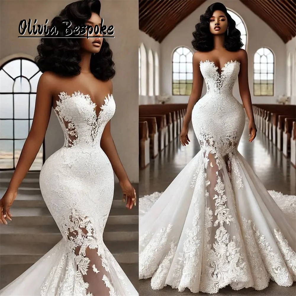 

Pretty Mermaid Aso Ebi Wedding Dresses Luxury 2025 Lace Applique Sweetheart African Bridal Gowns vestidos novias boda Customized