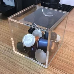 15X15CM Transparent Acrylic Storage Box Coffee Holder With Lid Square Desktop ganizer Tea Bag Container Sugar Packet Holder
