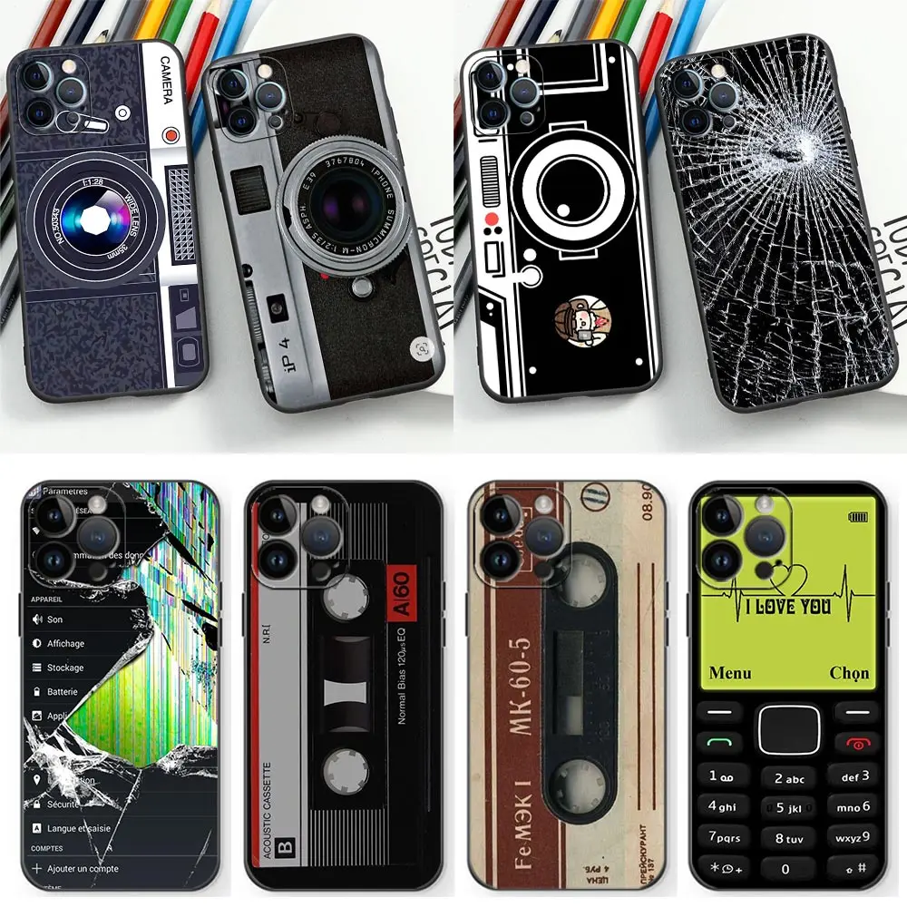 

Old Camera Phone Tape Broken Screen Phone Case For iPhone Apple 15 14 13 12 11 Pro XS Max Mini X SE 8 7 Plus Case Funda Coque