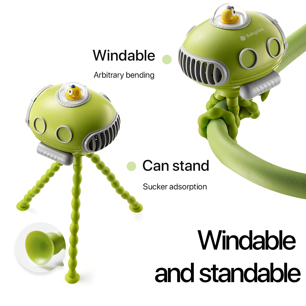 Bc Babycare Cartoon Portable Stroller Fan 2000mAh Type-C Charging Multipurpose Handheld Desktop Bladeless Fan Can Stand Windable