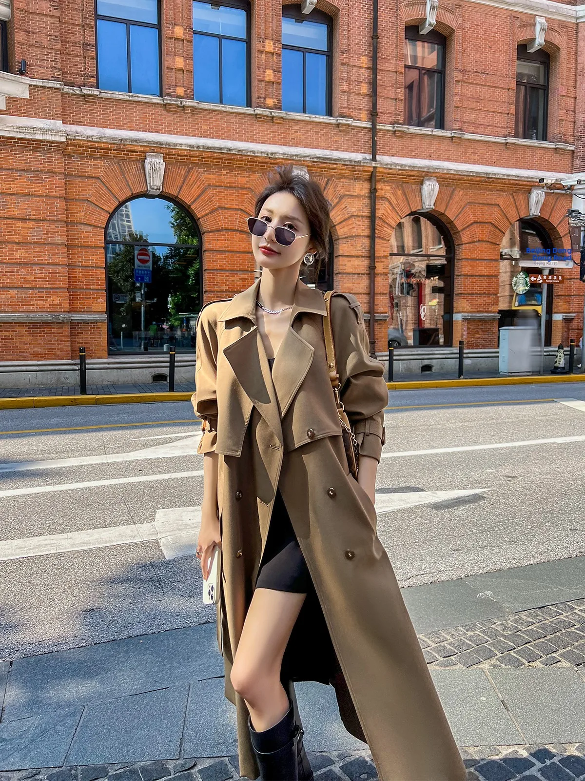 

Модное длинное женское джинто 2026, весна-осень, свободное корейское стильное пальто цвета хаки с застежкой на талии, полиэфирное волокно