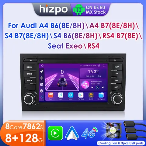 Hizpo AI 음성 라디오, 아우디 A4, B9, B8, B7, B6, S4, RS4, 시트 Exeo, 안드로이드, 자동차 멀티미디어, RDS, DSP, GPS, 2din, 7 인치