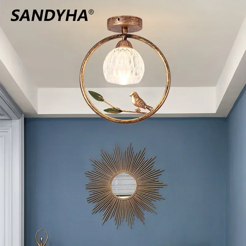 

SANDYHA American Retro Ring Ceiling Light Bird Style Chandeliers Aisle Corridor Lamp for Bedroom Home Decor Lamparas Colgantes