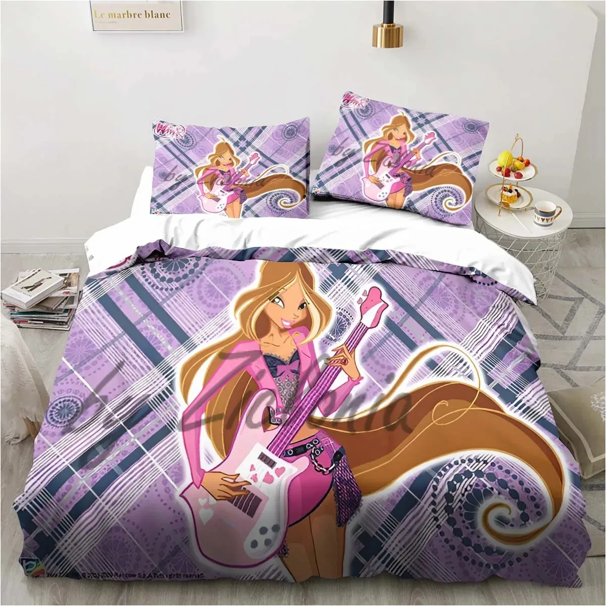 Kawaii Anime Winx Bedding Set Bed Three Piece Single Double King Size Bed Set Adult Children's Bedroom Duvet Cover Set Kids Gift